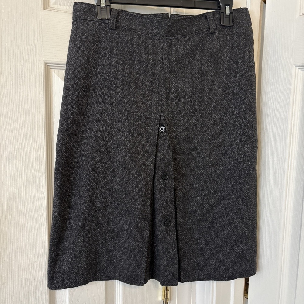 United Colors Of Benetton Midi Skirt Wool Blend Gray Tweed Pleat Academia 42 M